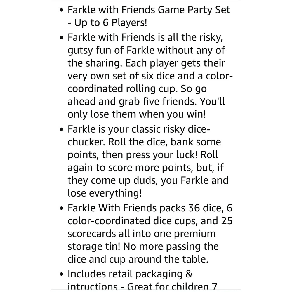 Farkle with Friends Game Party Set Dice Game for 6‎ Players Deluxe